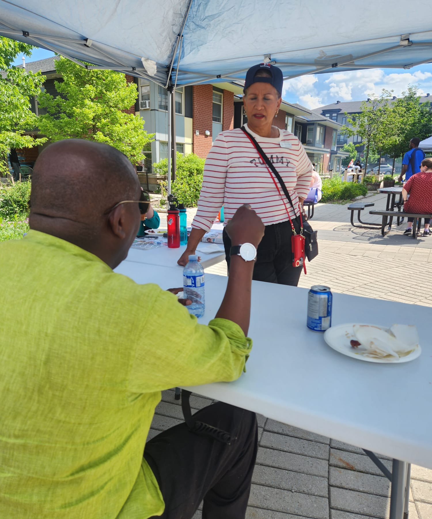 Jules at a community table